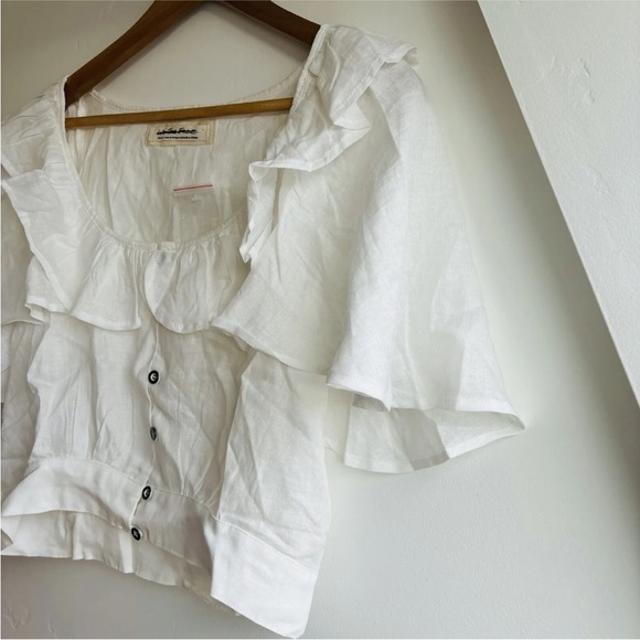 NWT We The Free Free People Puff flutter Sleeve 100% Linen Button Up blouse | S - Picture 9 of 12